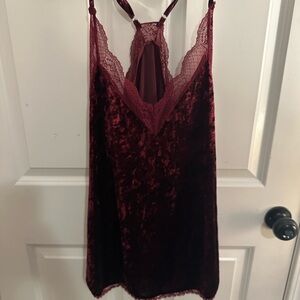 Maroon Velvet Lace Trim and Spaghetti Straps